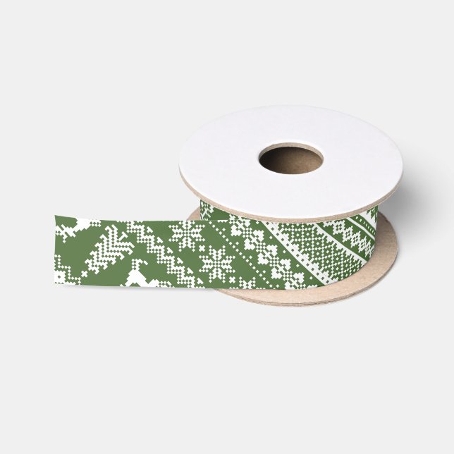 Custom Christmas sweater green fair isle pattern Satin Ribbon (Spool)