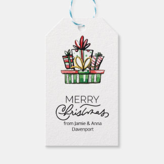 Custom Christmas Tag with Watercolor Gifts