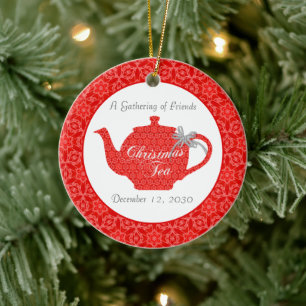 Custom Christmas Tea Party Keepsake Ceramic Ornament