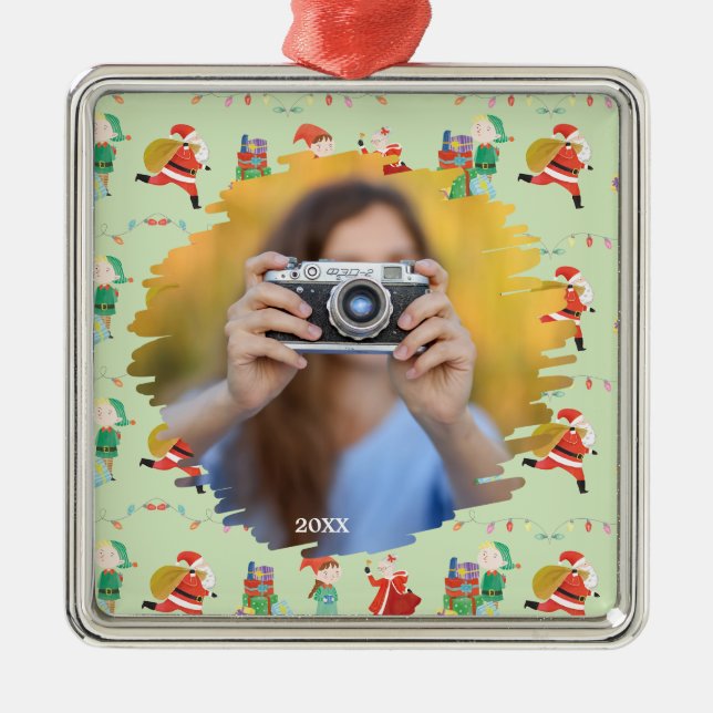 Custom Christmas Template Photo Frame, Christmas Metal Ornament (Front)