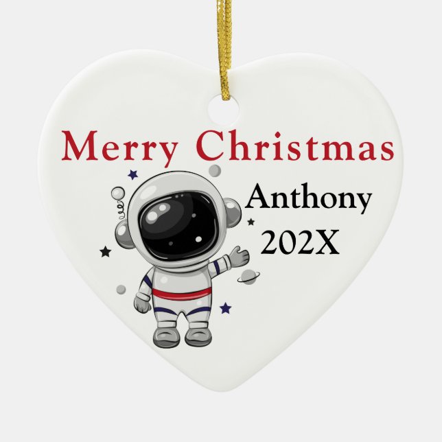 Custom Christmas Tree Astronaut Ceramic Ornament (Front)