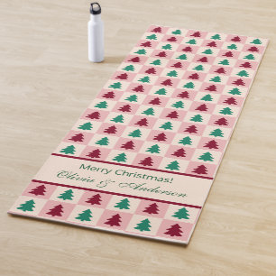 Custom Christmas Tree Burgundy Pine Green Pattern Yoga Mat