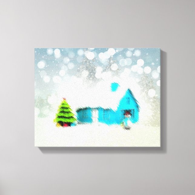 Custom Christmas Tree Snow Man House Canvas Print (Front)