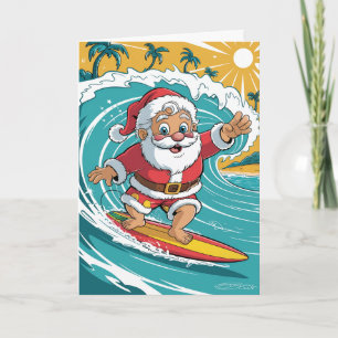 Custom Christmas Tropical Palm Tree Beach Surfing  Holiday Card