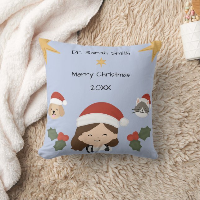 Custom Christmas Vet Friends Throw Pillow (Blanket)