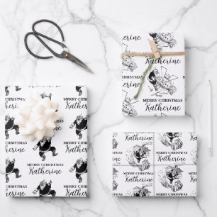 Custom Christmas Vintage Funny Santa Black White Wrapping Paper Sheet