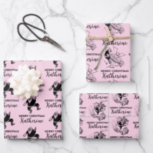 Custom Christmas Vintage Funny Santa Pink Wrapping Paper Sheet