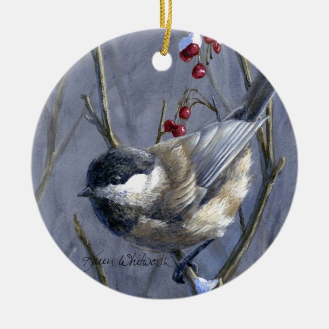 Custom Christmas Winter Chickadee Bird Ornament (Front)