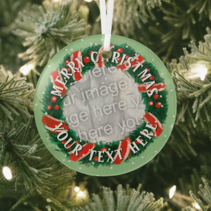 Custom Christmas wreath border custom photo Glass Ornament