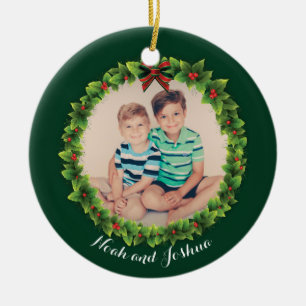 Custom Christmas Wreath Photo Cute Personalized Ceramic Ornament