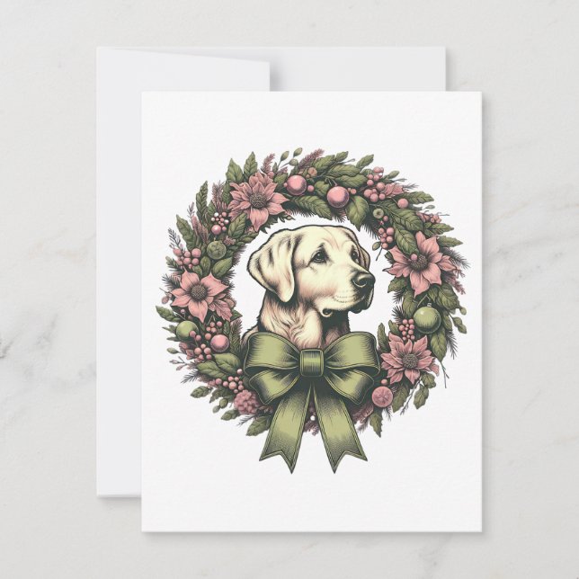 Custom Christmas Yellow Labrador Wreath Card (Front)