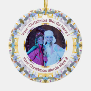 Custom Christmas Yellow Purple Family Photo Gift Ceramic Ornament