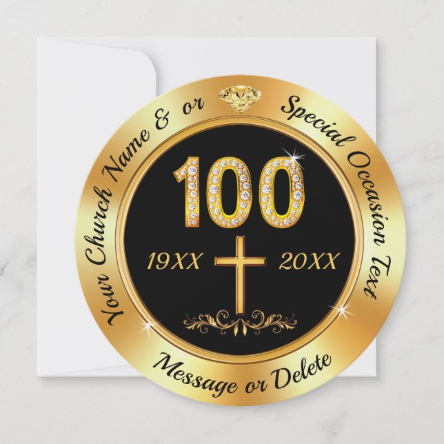 Custom, Church 100 Year Anniversary, Invitations (Front)