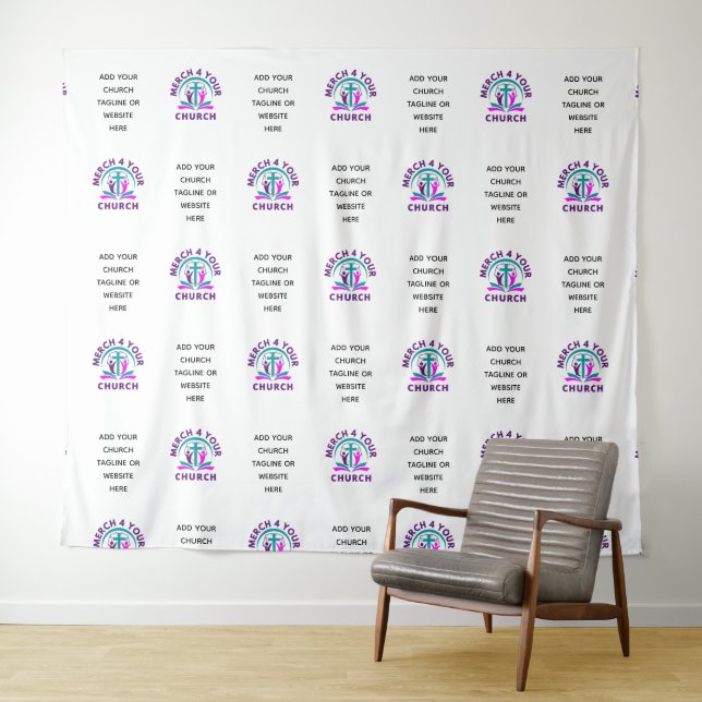 Custom CHURCH MERCHANDISE Add Logo Backdrop Tapestry (In Situ (Horizontal))