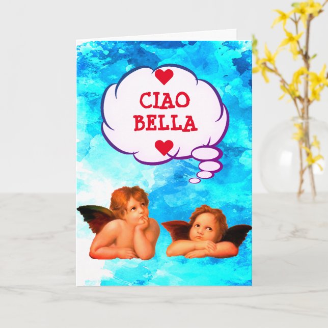 Custom CIAO BELLA Cherubs Angels Valentines Card (Yellow Flower)