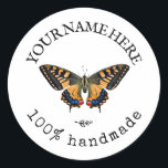 Custom Circle Text Butterfly Scrapbook Classic Round Sticker<br><div class="desc">Create your own Vintage Logo Custom Circle Text Butterfly scrapbooking and decoupage stickers, useful for jar labels, party favour labels, decor, scrapbooking, creative works, small rustic business decoration, a beautiful gift idea for crafters, artisans, creative people. Personalize this Custom Product round stickers with your own business logo, company name and...</div>