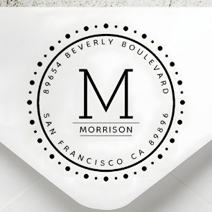 Custom Circular Border Monogram Return Address Rubber Stamp