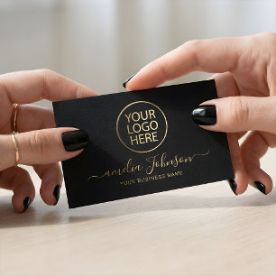 Custom Circular Logo Elegant Black Gold Script     Business Card