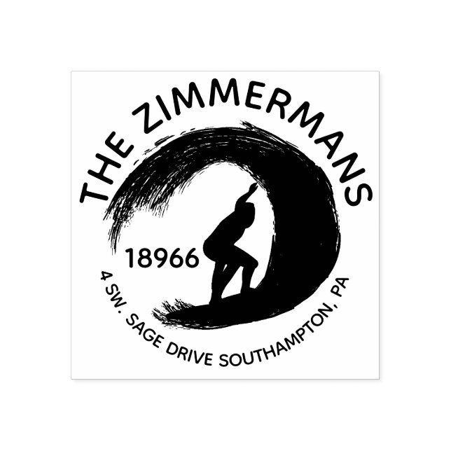 Custom Circular Surf Waves Family Name Rubber Stamp (Imprint)