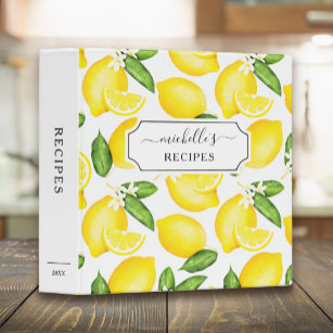 Custom Citrus Lemon Pattern Recipe Hand Lettering Binder
