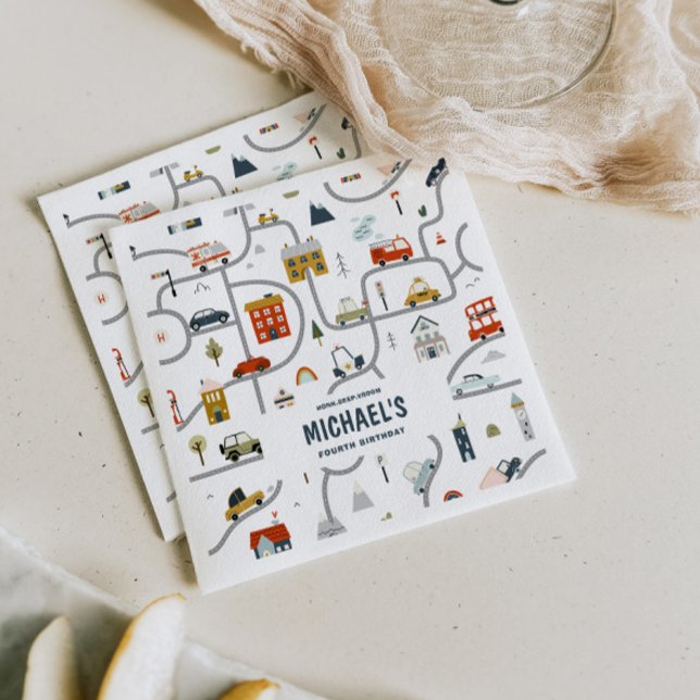 Custom City Cars Birthday  Napkin (Creator Uploaded)