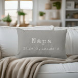 Custom City Coordinates Throw Pillow | Grey<br><div class="desc">Show your love for your hometown or current city with our custom coordinates lumbar throw pillow. Shown for Napa, California, our neutral gray and white pillow features your city name and latitude and longitude in white vintage typewriter lettering. Enter your city name and coordinates using the fields provided, or use...</div>