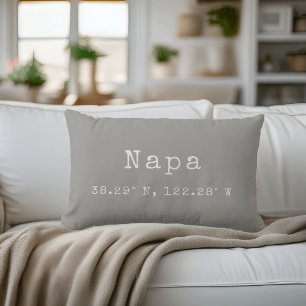 Custom City Coordinates Throw Pillow   Grey