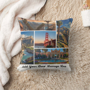 Custom City Landmarks Travel Photo Collage Throw Pillow