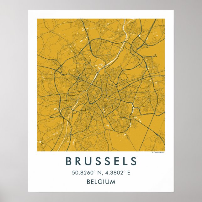 Custom City Map Brussels Belgium Wall Art Poster (Devant)