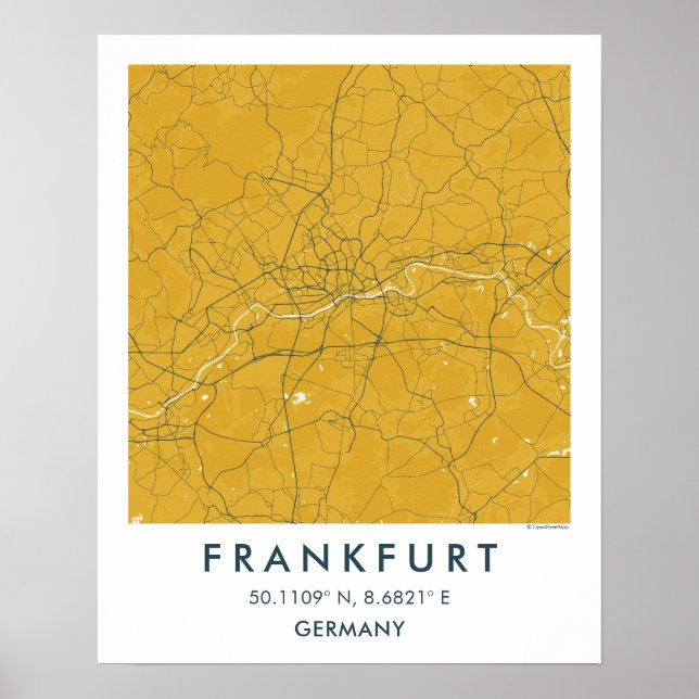 Custom City Map Frankfurt Germany Wall Art Poster (Devant)