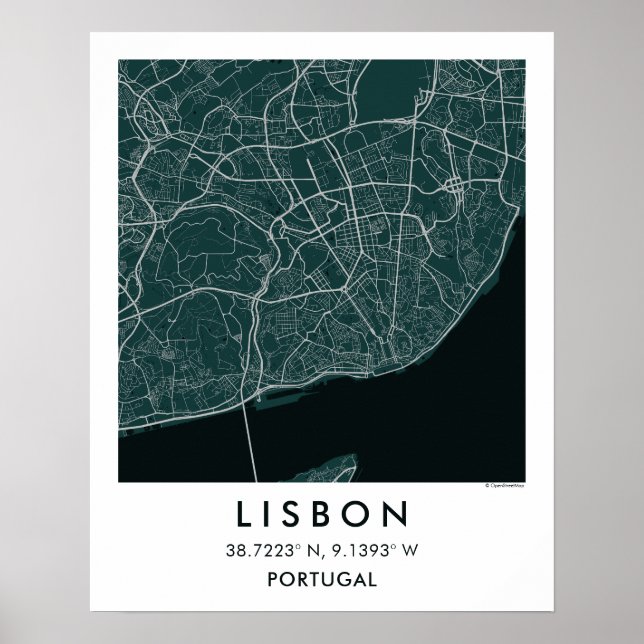 Custom City Map Lisbon Portugal Wall Art Poster (Front)