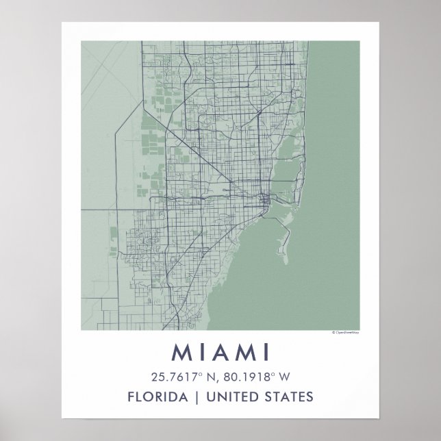 Custom City Map Miami Florida Wall Art Poster (Devant)