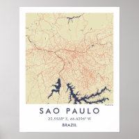 Custom City Map Sao Paulo Brazil Wall Art Poster