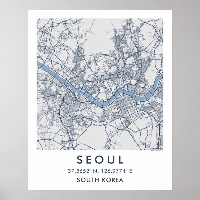 Custom City Map Seoul South Korea Wall Art Poster (Front)