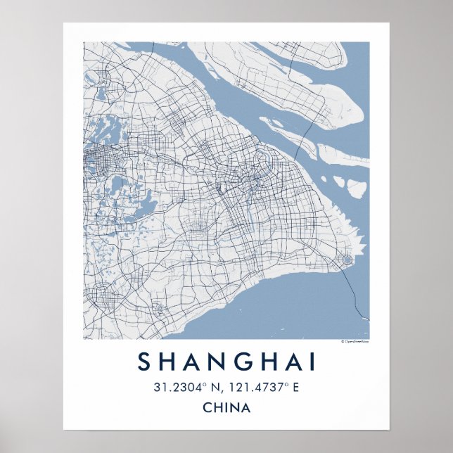 Custom City Map Shanghai China Wall Art Poster (Devant)