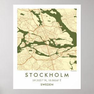 Custom City Map Stockholm Sweden Wall Art Poster