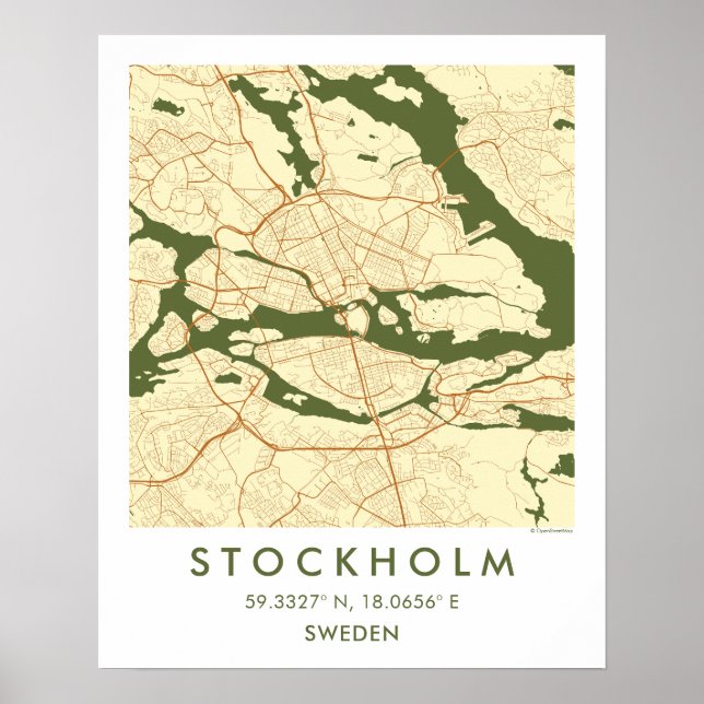 Custom City Map Stockholm Sweden Wall Art Poster (Front)