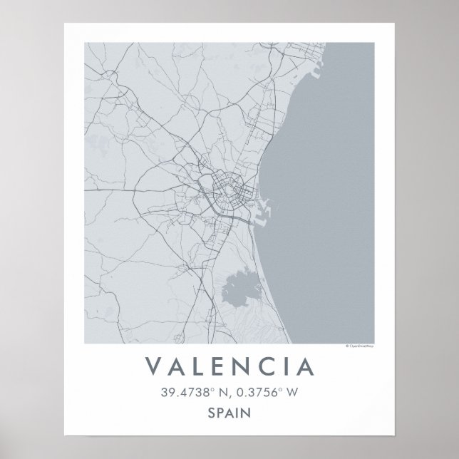 Custom City Map Valencia Spain Wall Art Poster (Devant)