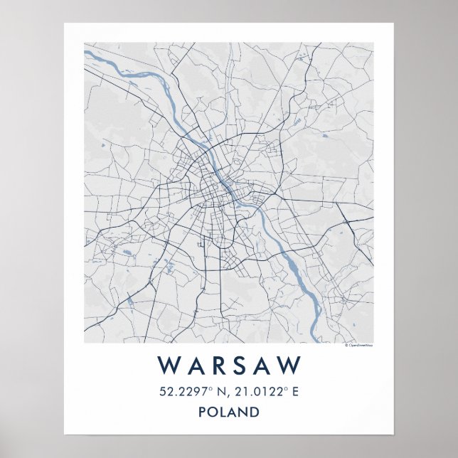 Custom City Map Warsaw Poland Wall Art Poster (Devant)