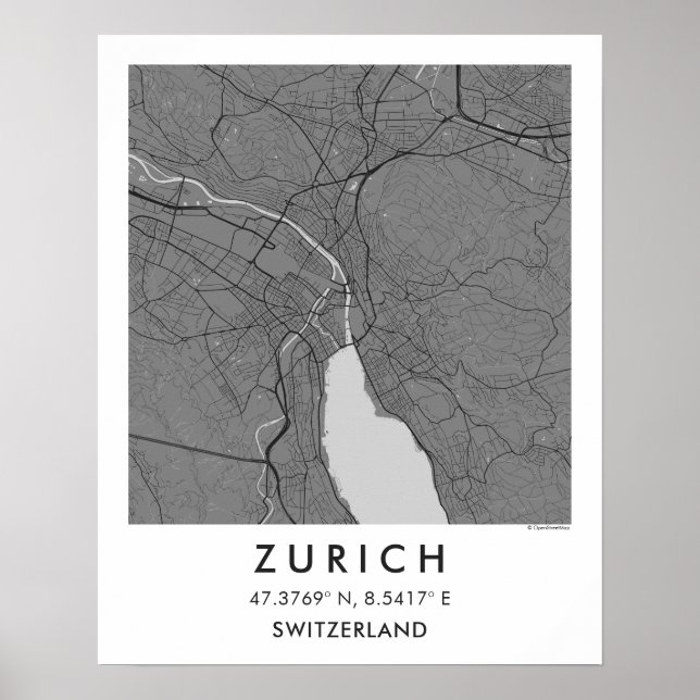 Custom City Map Zurich Switzerland Wall Art Poster (Front)