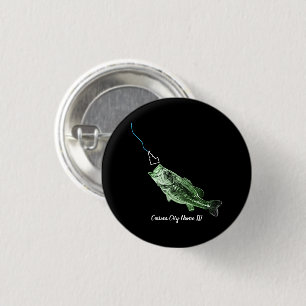 CUSTOM CITY NAME BASS HERE FISHY FISHY STRIKING ID 1 INCH ROUND BUTTON