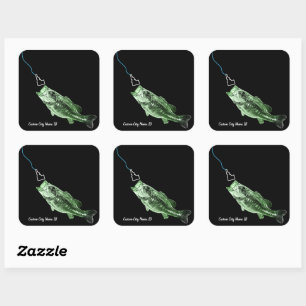 CUSTOM CITY NAME BASS HERE FISHY FISHY STRIKING ID SQUARE STICKER