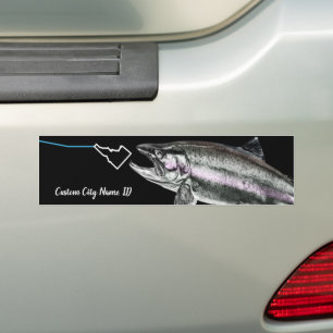 CUSTOM CITY NAME STEELHEAD HERE FISHY FISHY STK ID BUMPER STICKER