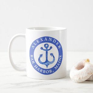 Custom City   Personalized Navy Nautical Anchor Coffee Mug