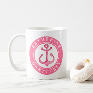 Custom City   Personalized Pink Nautical Anchor Coffee Mug