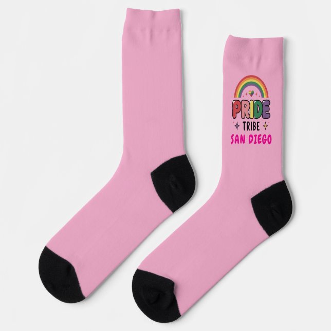 Custom City PINK LGBTQ+ Rainbow Pride Tribe Socks (Left)
