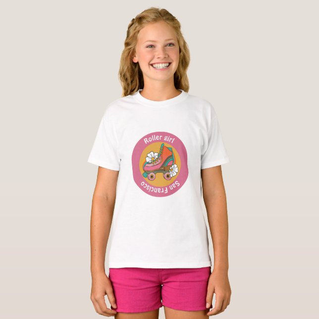 custom city roller skate girl pink girly team club T-Shirt (Front Full)