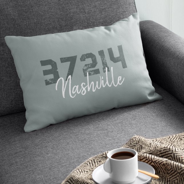 Custom City Zip Code Rustic Sage Green Country Lumbar Pillow (Creator Uploaded)