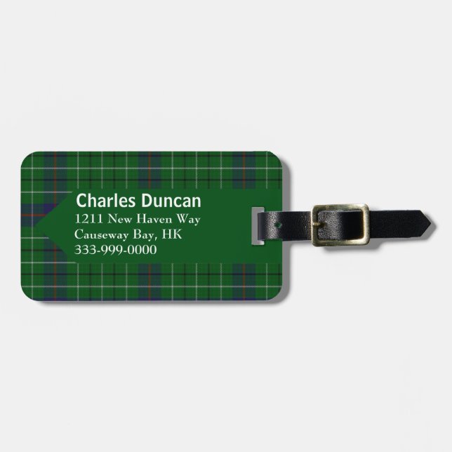 Custom Clan Duncan Tartan Plaid Luggage Tag (Front Horizontal)