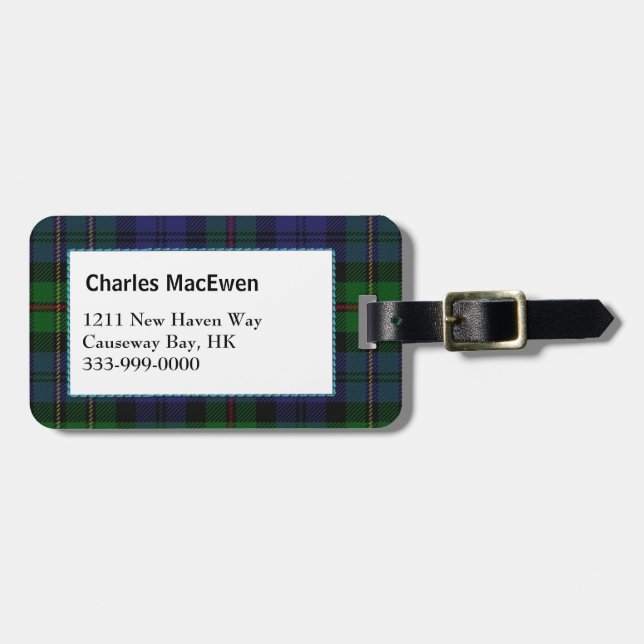 Custom Clan MacEwen Tartan Plaid Luggage Tag (Front Horizontal)